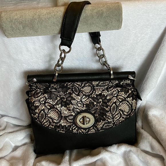Elle Handbags - Black Elle Champagne Black Lace Bag